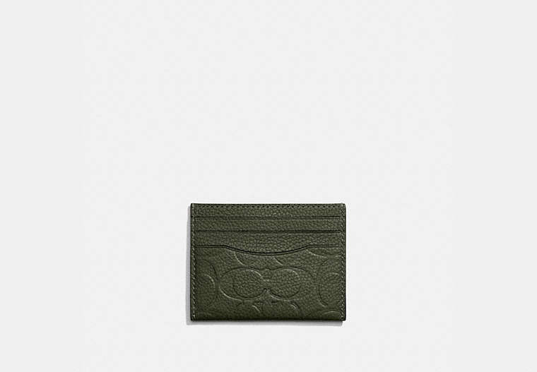 COACH®,CARD CASE IN SIGNATURE LEATHER,Pebble Leather,Dark Shamrock,Front View