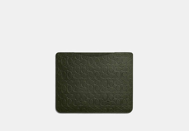 COACH®,TABLET SLEEVE IN SIGNATURE LEATHER,Pebbled Leather,Dark Shamrock,Front View