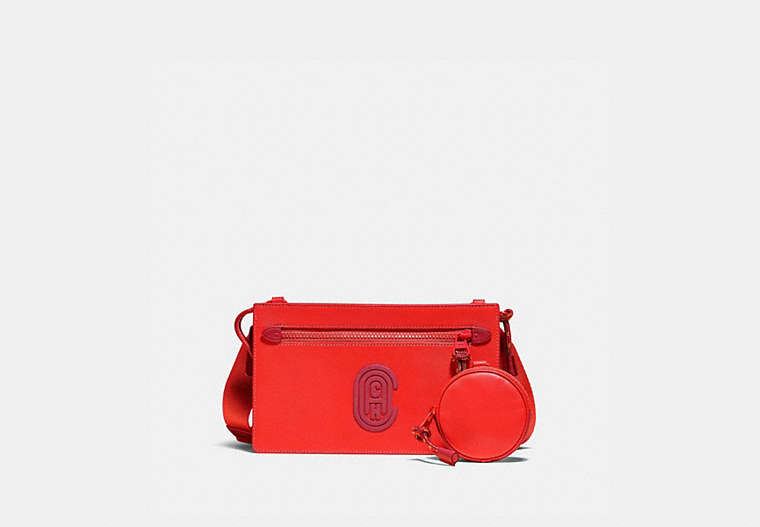 COACH®,RIVINGTON CONVERTIBLE HYBRID POUCH,Leather,Small,Electric Coral/Electric Red,Front View