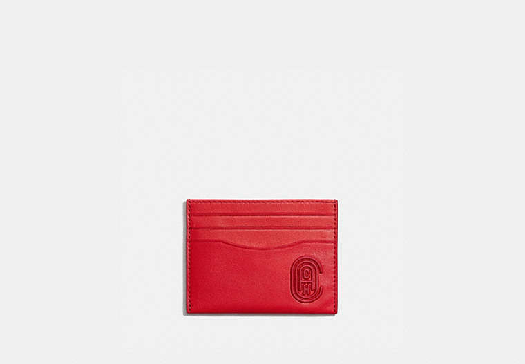 COACH®,CARD CASE WITH COACH PATCH,Smooth Leather,Electric Coral,Front View