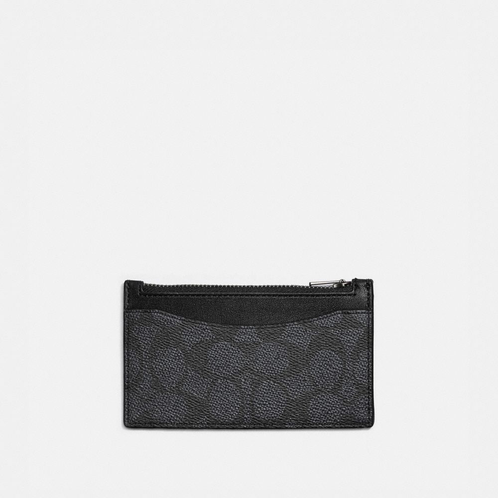 COACH®,ZIP CARD CASE IN SIGNATURE CANVAS,Signature Coated Canvas,Charcoal,Front View