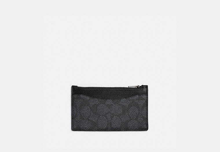 COACH®,ZIP CARD CASE IN SIGNATURE CANVAS,Signature Coated Canvas,Charcoal,Front View