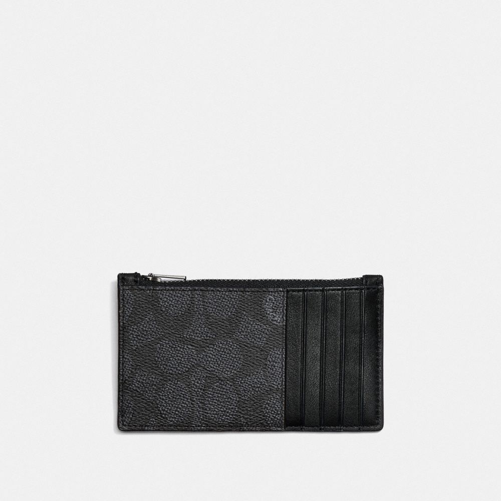 COACH®,ZIP CARD CASE IN SIGNATURE CANVAS,Signature Coated Canvas,Charcoal,Back View