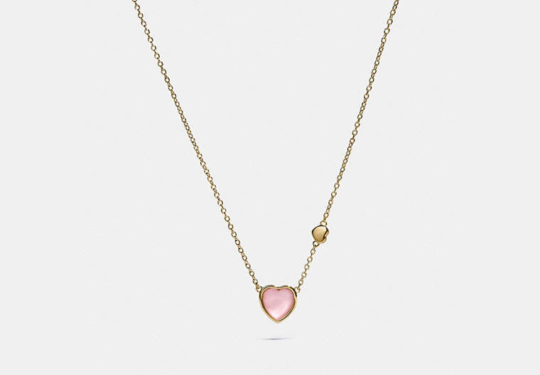 COACH®,HEART NECKLACE,Plated Brass,Gold/Pink,Front View
