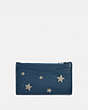 COACH®,ZIP CARD CASE WITH SHOOTING STAR PRINT,Smooth Leather,Mini,Sea Blue Multi,Front View