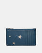 COACH®,ZIP CARD CASE WITH SHOOTING STAR PRINT,Smooth Leather,Mini,Sea Blue Multi,Back View