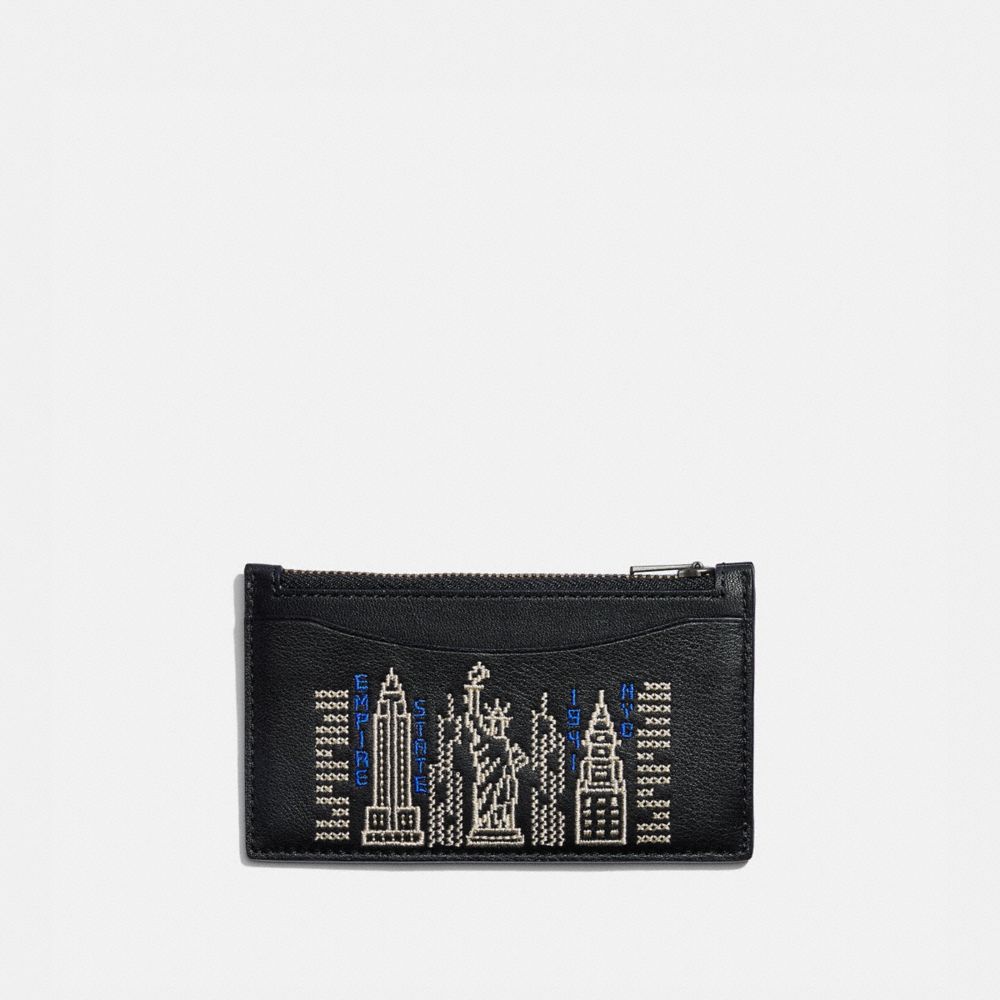 COACH®,Zip Card Case With Stardust City Skyline,,Front View