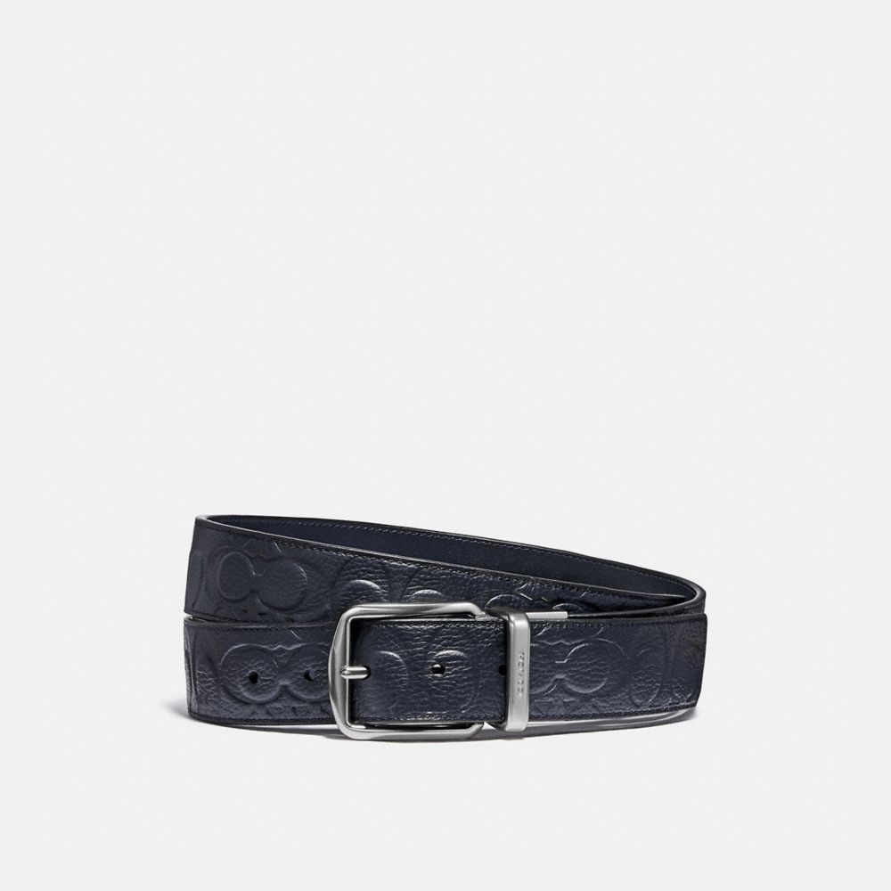 COACH®,HARNESS BUCKLE CUT-TO-SIZE REVERSIBLE BELT, 38MM,Pebble Leather/Smooth Leather,Midnight,Front View