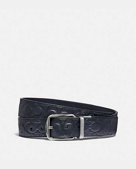 COACH®,HARNESS BUCKLE CUT-TO-SIZE REVERSIBLE BELT, 38MM,Pebble Leather/Smooth Leather,Midnight,Front View