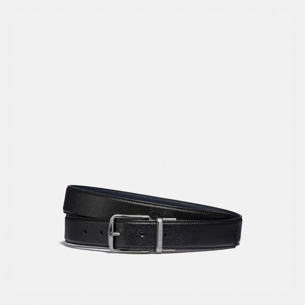 COACH®,HARNESS BUCKLE CUT-TO-SIZE REVERSIBLE BELT, 32MM,Pebble Leather/Smooth Leather,Black,Front View