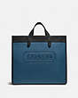 COACH®,FIELD TOTE 40 IN COLORBLOCK WITH COACH BADGE,Pebble Leather,X-Large,JI/Sea Blue Multi,Front View
