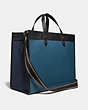 COACH®,FIELD TOTE BAG 40 IN COLORBLOCK WITH COACH BADGE,Pebble Leather,X-Large,JI/Sea Blue Multi,Angle View