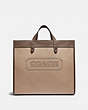 COACH®,FIELD TOTE BAG 40 IN COLORBLOCK WITH COACH BADGE,Pebble Leather,X-Large,JI/Macadamia Multi,Front View
