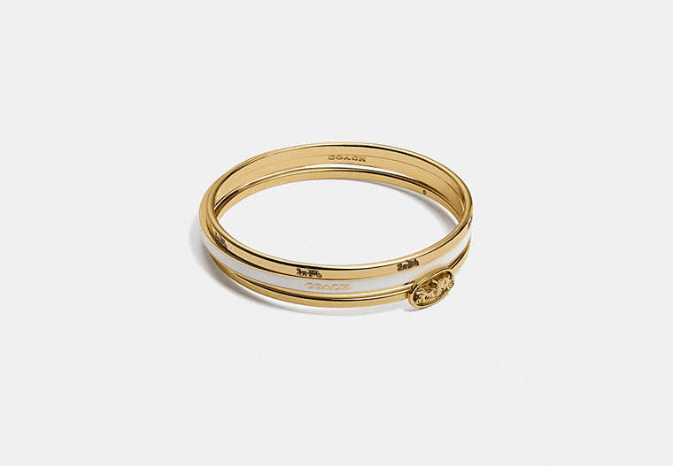 COACH®,HORSE AND CARRIAGE BANGLE SET,Plated Brass/Enamel,Gold/Chalk,Front View