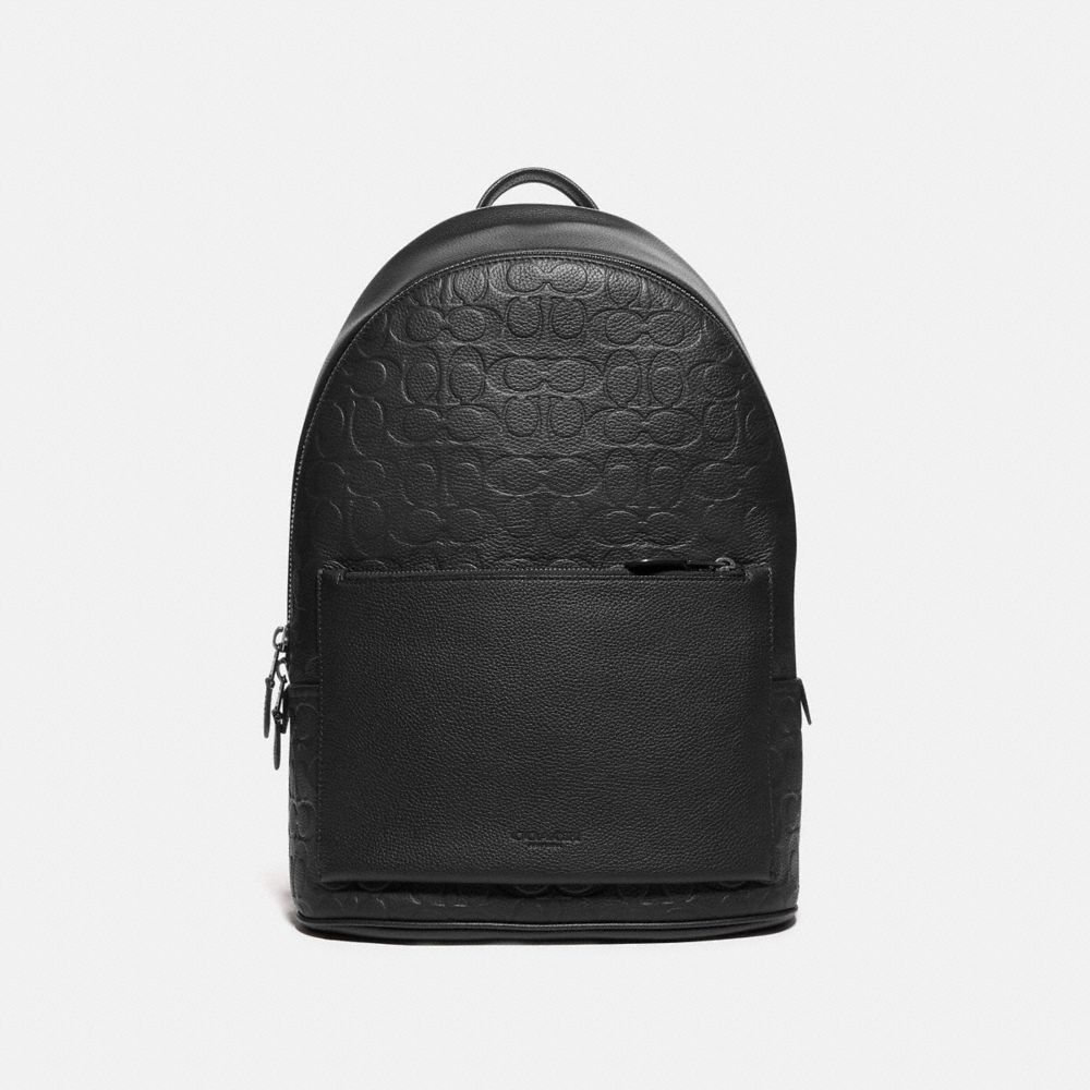 COACH®,METROPOLITAN SOFT BACKPACK IN SIGNATURE LEATHER,Embossed Leather,Gunmetal/Black,Front View