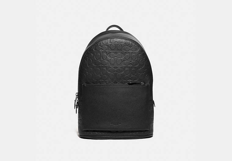 COACH®,METROPOLITAN SOFT BACKPACK IN SIGNATURE LEATHER,Embossed Leather,Gunmetal/Black,Front View