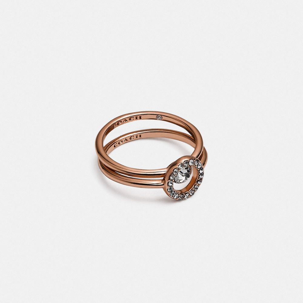 COACH®,HALO PAVE RING SET,Plated Brass,Rose gold,Front View