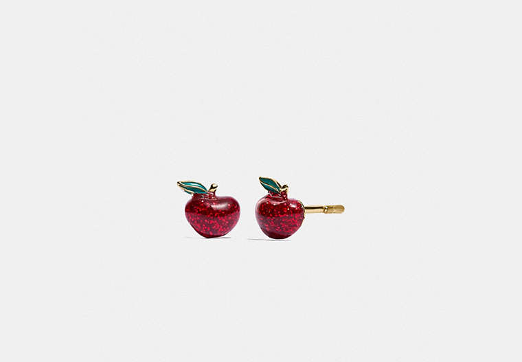 COACH®,BOXED GLITTER APPLE STUD EARRINGS,Mixed Material,Gold/Red,Front View