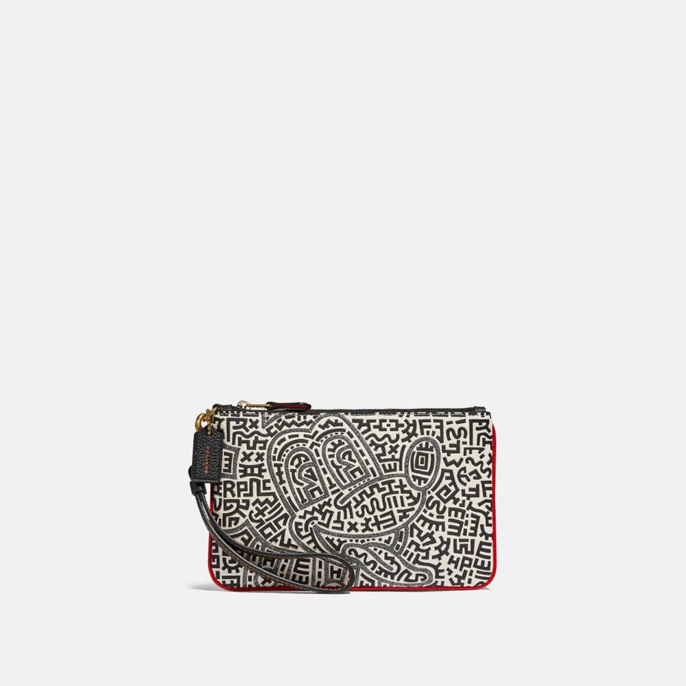 COACH®,DISNEY MICKEY MOUSE X KEITH HARING SMALL WRISTLET,Leather,Brass/Chalk,Front View image number 0