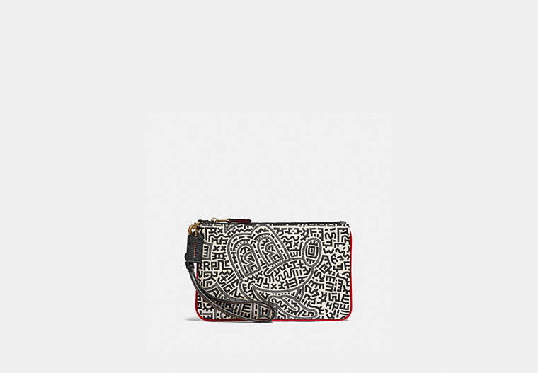 COACH®,DISNEY MICKEY MOUSE X KEITH HARING SMALL WRISTLET,Leather,Brass/Chalk,Front View
