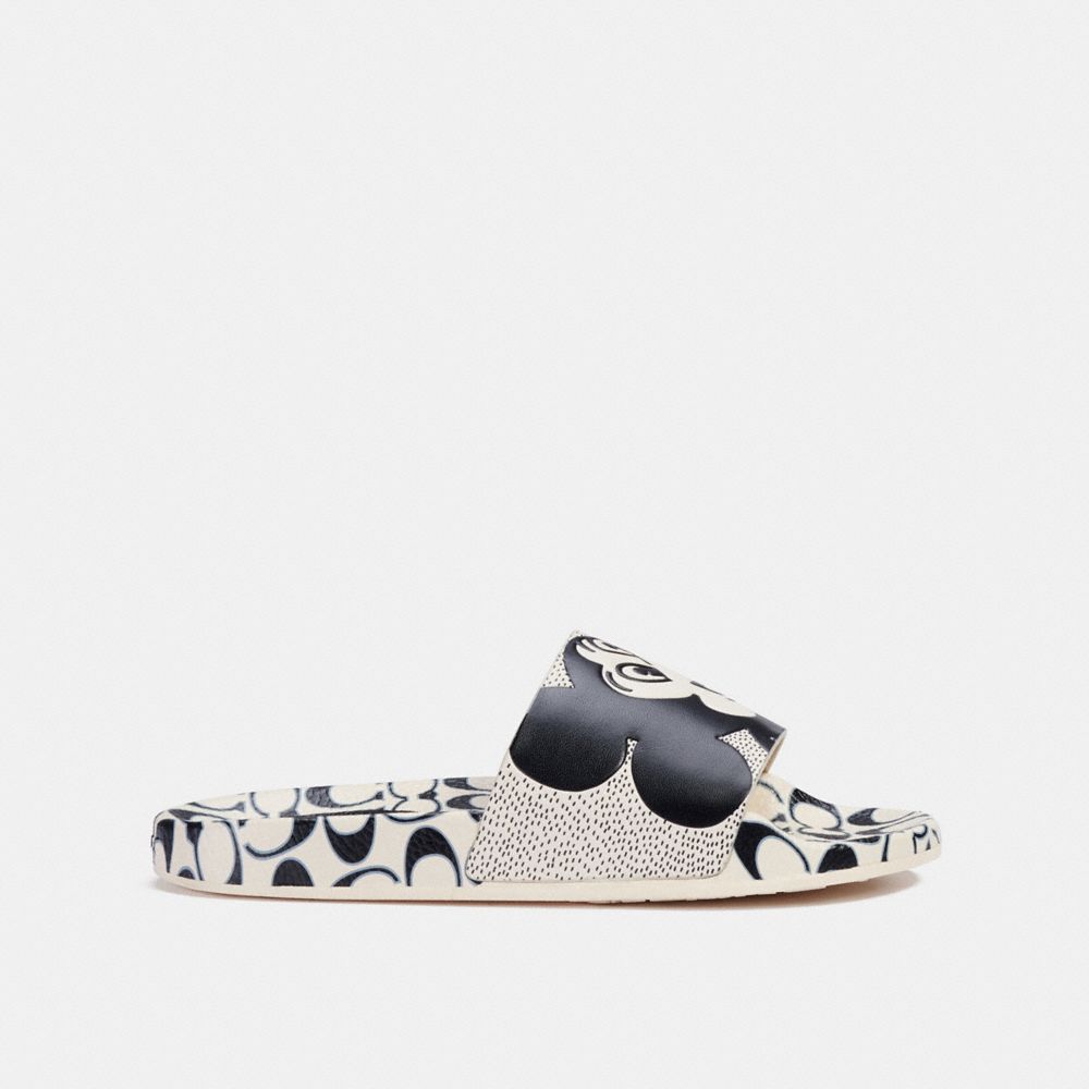 COACH X Keith Haring Fur & Leather Slides in Pink