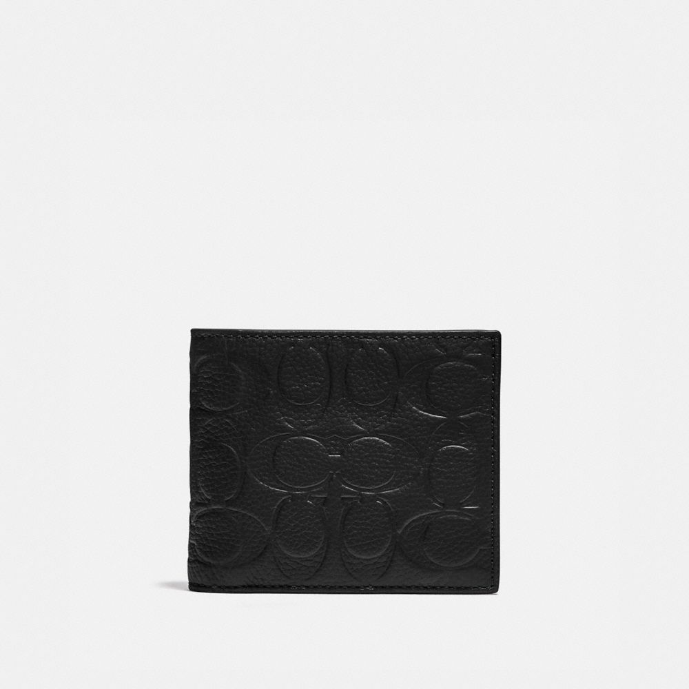 COACH®,3-IN-1 WALLET IN SIGNATURE LEATHER,Pebble Leather,Mini,Black,Front View