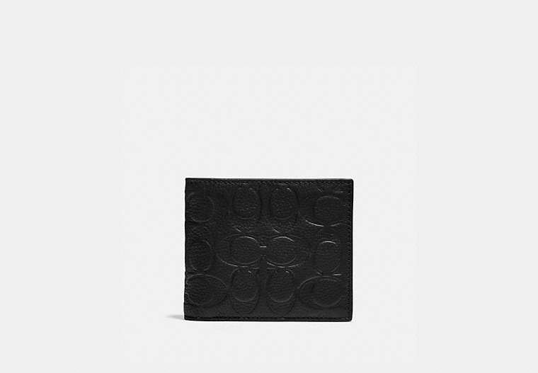 COACH®,3-IN-1 WALLET IN SIGNATURE LEATHER,Pebble Leather,Black,Front View