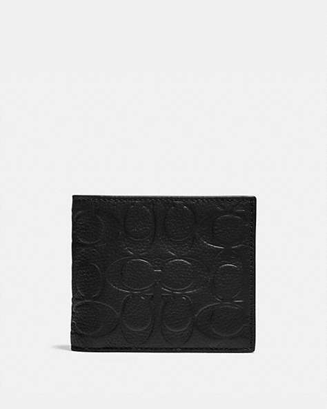 COACH®,3-IN-1 WALLET IN SIGNATURE LEATHER,Pebble Leather,Black,Front View