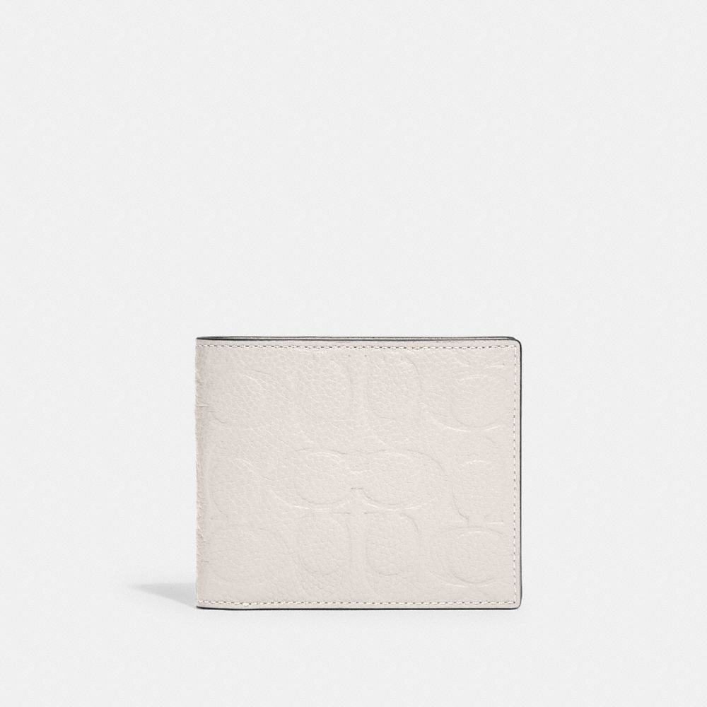 COACH®,3-IN-1 WALLET IN SIGNATURE LEATHER,Pebble Leather,Mini,Chalk,Front View image number 0
