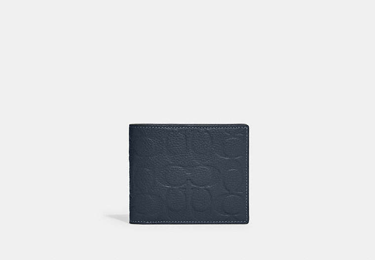 COACH®,3-IN-1 WALLET IN SIGNATURE LEATHER,Pebble Leather,Dark Denim,Front View