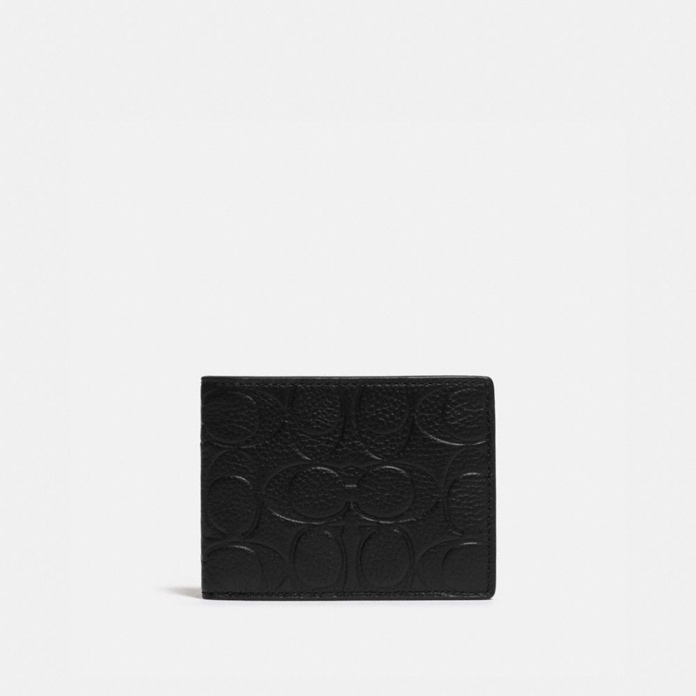 COACH®,SLIM BILLFOLD WALLET IN SIGNATURE LEATHER,Mini,Black,Front View