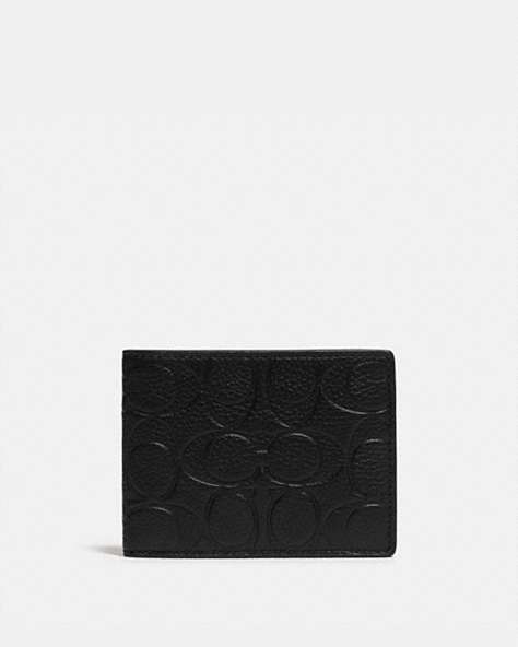 COACH®,SLIM BILLFOLD WALLET IN SIGNATURE LEATHER,Pebble Leather,Mini,Black,Front View