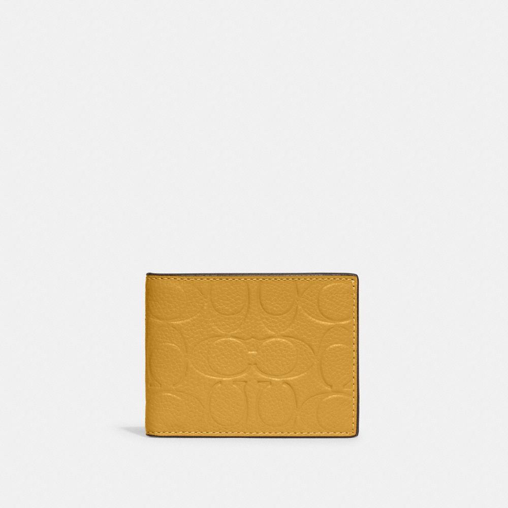 COACH®,SLIM BILLFOLD WALLET IN SIGNATURE LEATHER,Mini,Yellow Gold,Front View