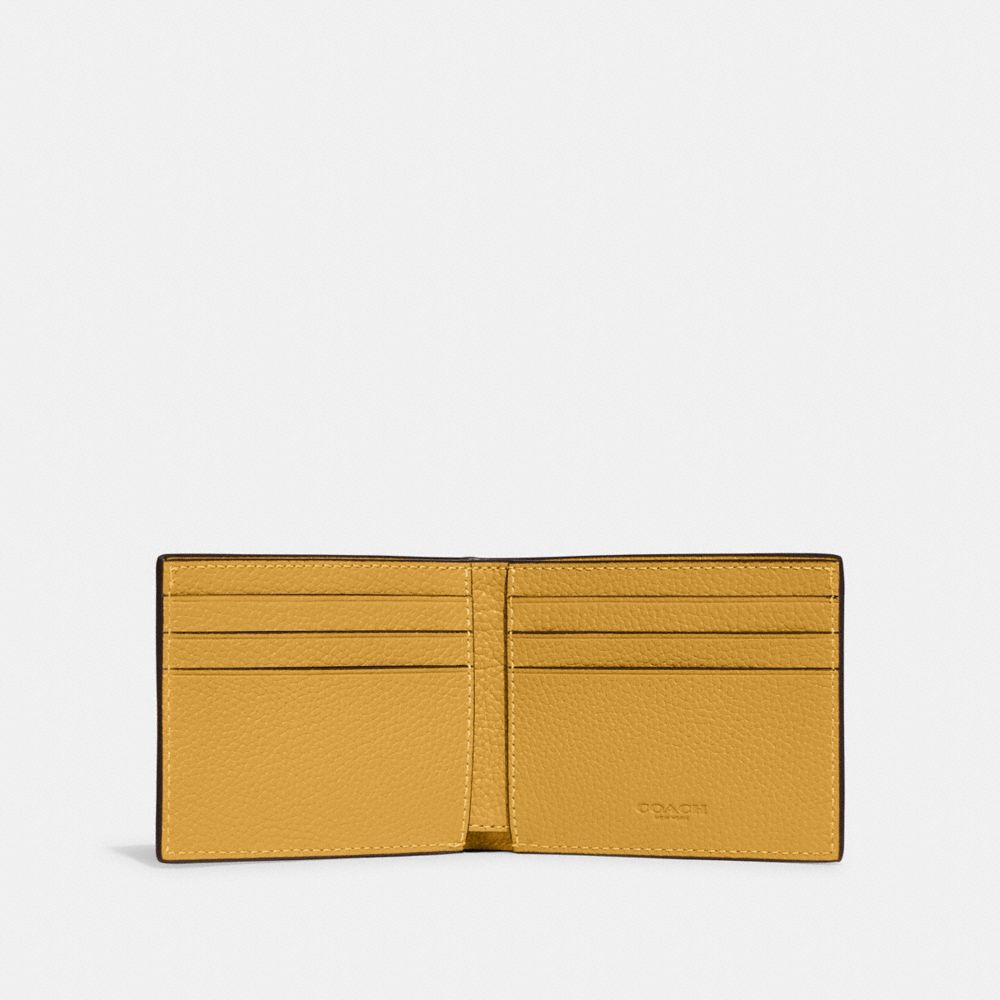 COACH®,SLIM BILLFOLD WALLET IN SIGNATURE LEATHER,Mini,Yellow Gold,Inside View,Top View
