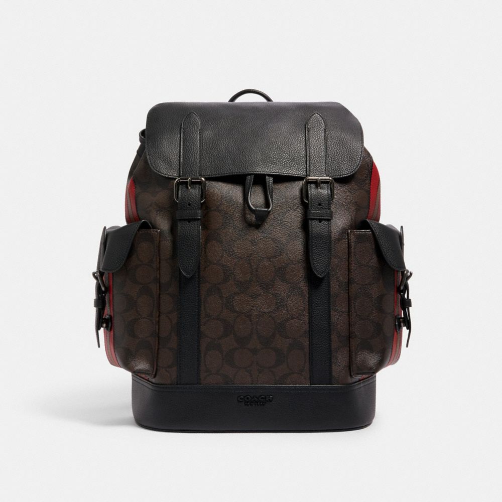 COACH® Outlet | Hudson Backpack In Signature Canvas With Varsity Stripe