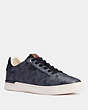 COACH®,LOWLINE LOW TOP SNEAKER WITH HORSE AND CARRIAGE PRINT,Coated Canvas/Leather,BLUE STEEL,Front View