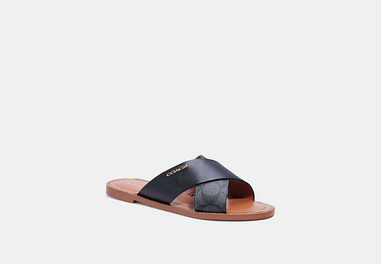 COACH®,HILDA SANDAL IN SIGNATURE CANVAS,pvc,Black,Front View image number 0