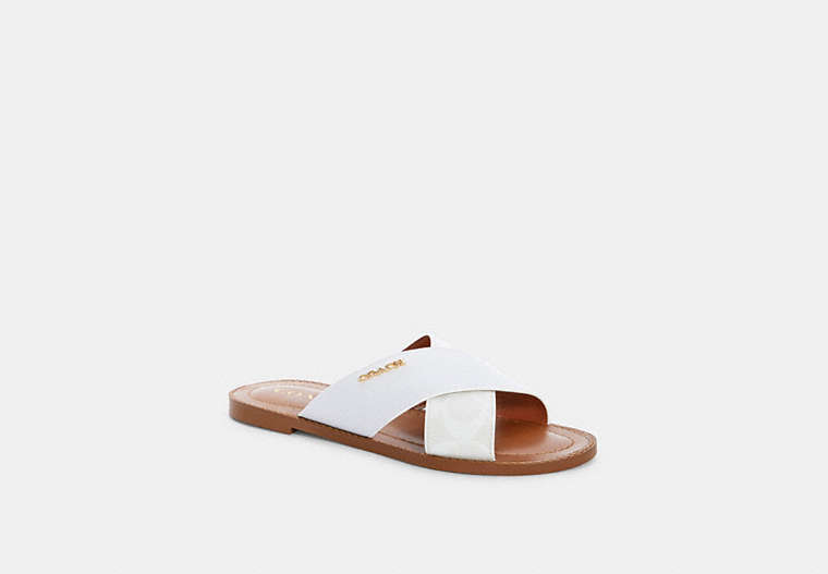 COACH®,HILDA SANDAL IN SIGNATURE CANVAS,pvc,Optic White,Front View