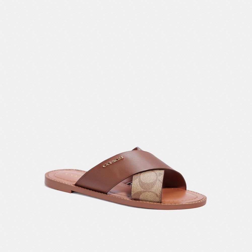 COACH®,HILDA SANDAL IN SIGNATURE CANVAS,Saddle,Front View image number 0