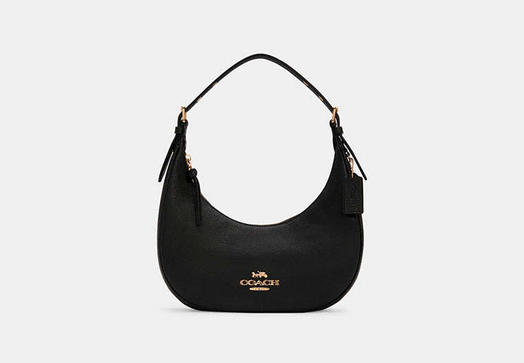 COACH®,BAILEY HOBO,Pebbled Leather,Small,Gold/Black,Front View