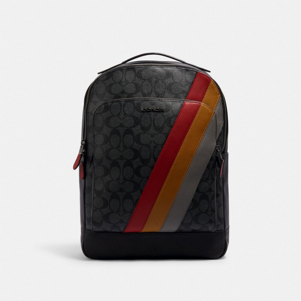Graham Backpack In Signature Canvas With Diagonal Stripe Print