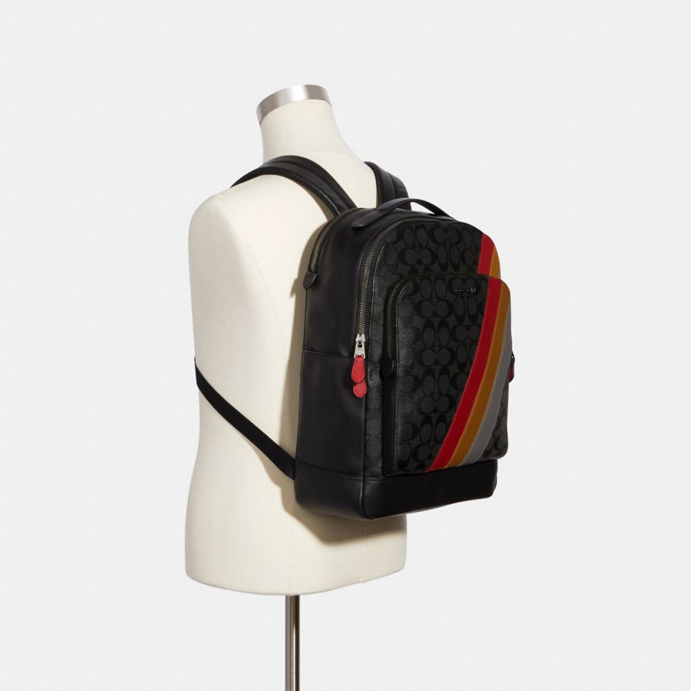 Graham Backpack In Signature Canvas With Diagonal Stripe Print