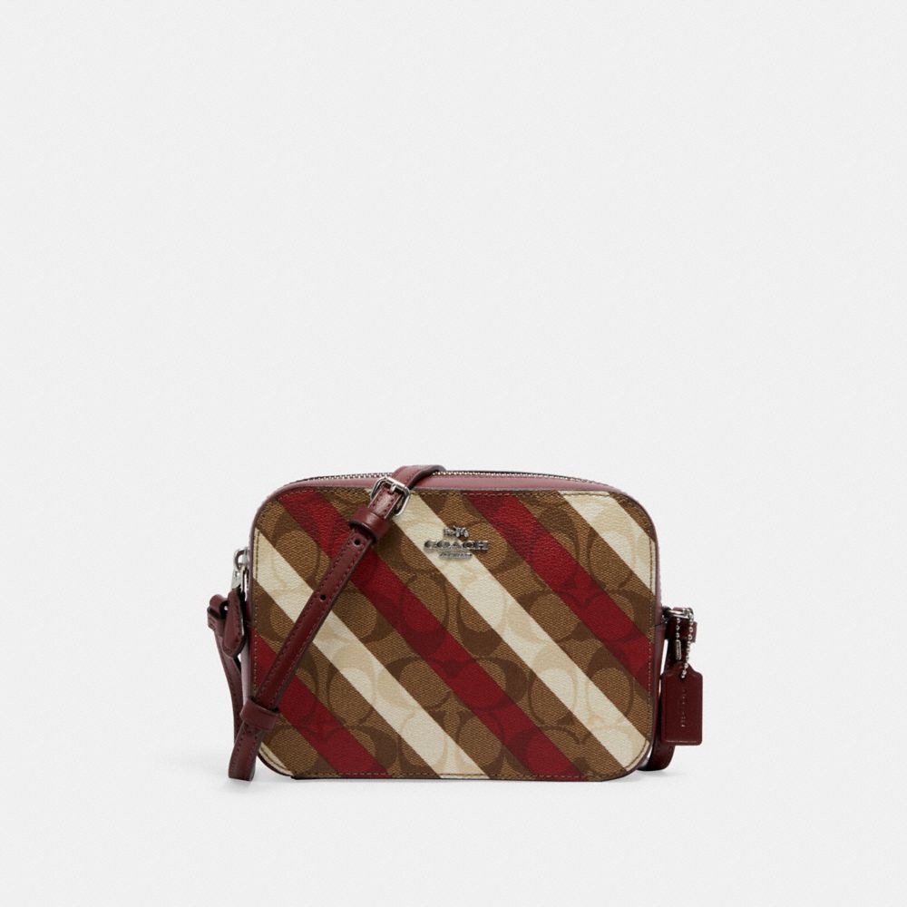 Mini Camera Bag In Signature Canvas With Diagonal Stripe Print