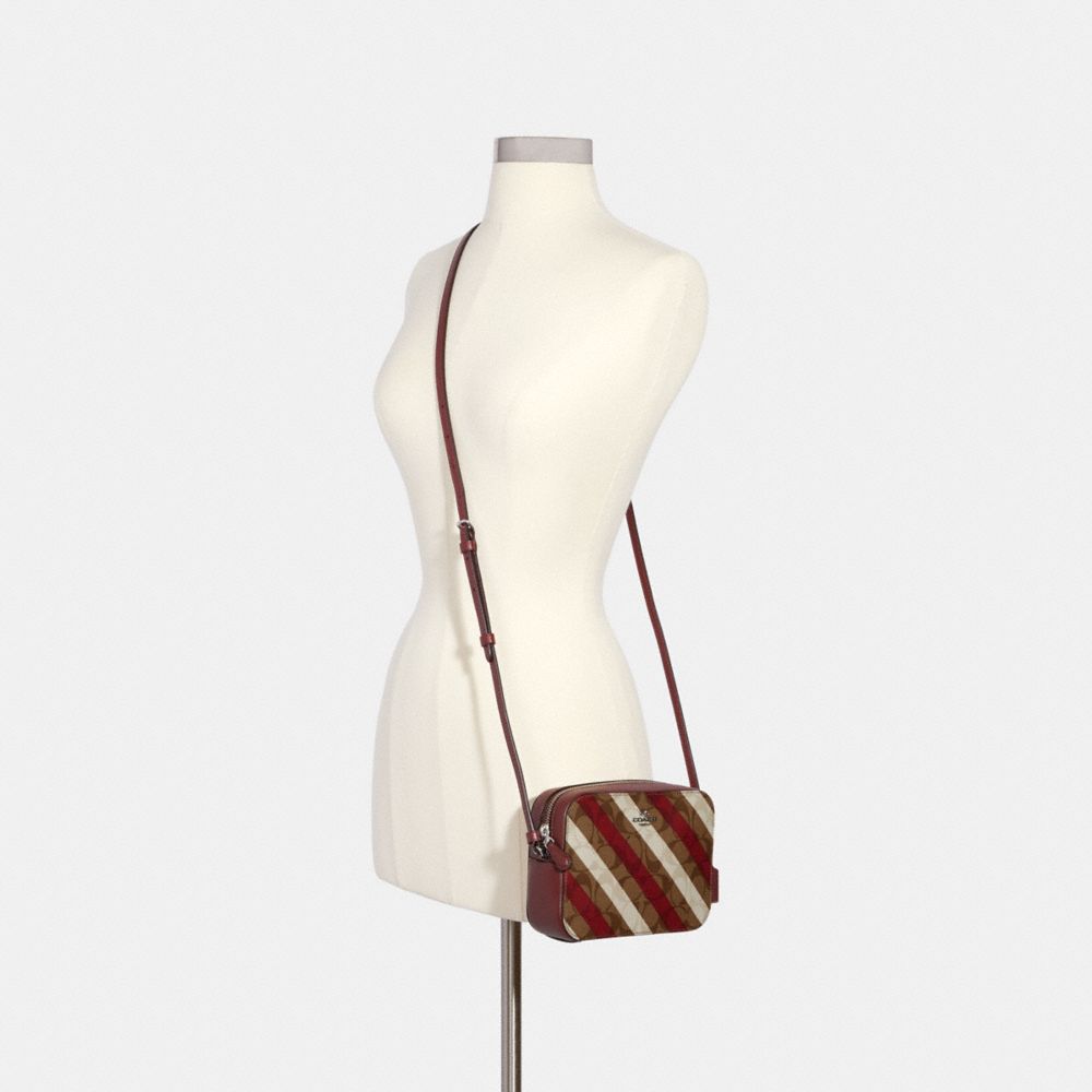 Mini Camera Bag In Signature Canvas With Diagonal Stripe Print