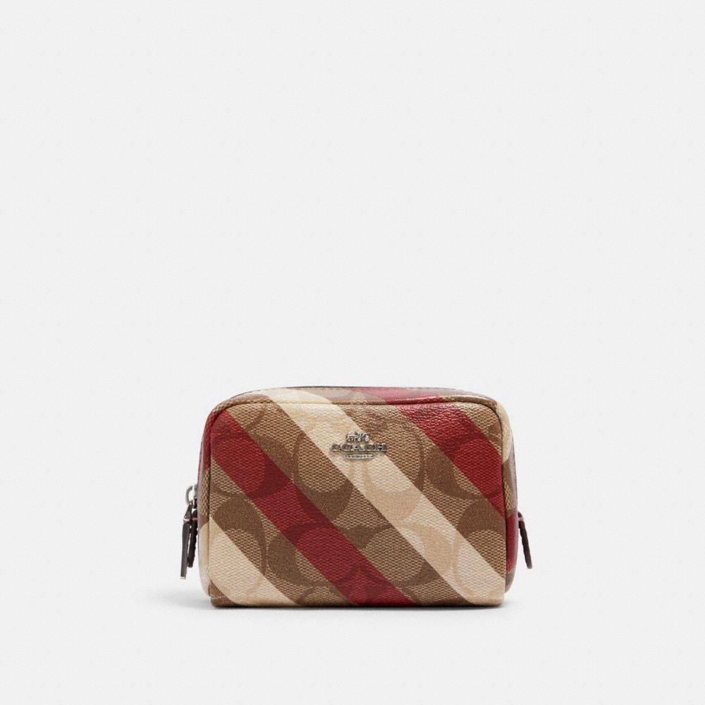 Mini Boxy Cosmetic Case In Signature Canvas With Diagonal Stripe Print