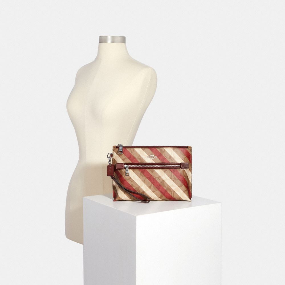 COACH®,ROWAN POUCH IN SIGNATURE CANVAS WITH DIAGONAL STRIPE PRINT,Silver/Khaki Multi,Alternate View