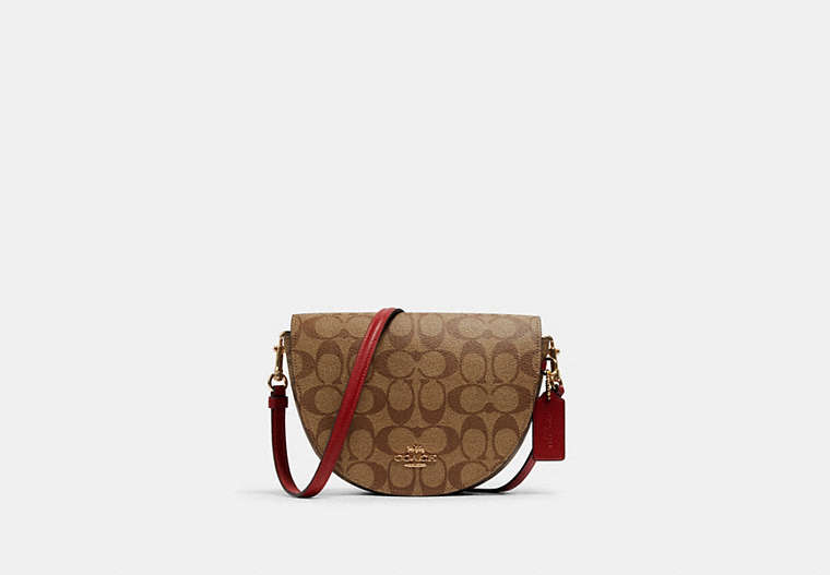 COACH®,ELLEN CROSSBODY IN SIGNATURE CANVAS,Small,Gold/Khaki/1941 Red,Front View