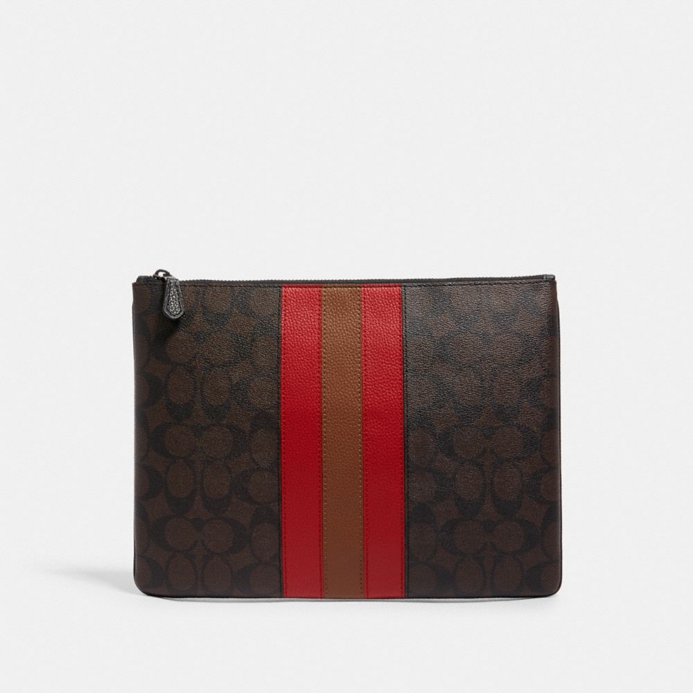 Grande pochette en toile Signature avec rayures Varsity