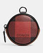 COACH®,ROUND COIN CASE WITH BUFFALO PLAID PRINT,pvc,Mini,Gunmetal/Red Multi,Front View