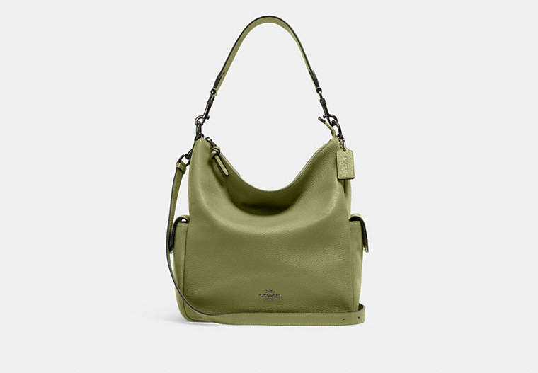 COACH®,PENNIE SHOULDER BAG,Leather,Large,Black Antique Nickel/Olive Green,Front View